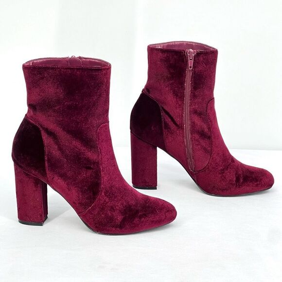 Madden Girl Fancie Burgundy Wine Red Velvet Wrap Chunky Block Heel Ankle Boots 7 - Picture 1 of 11